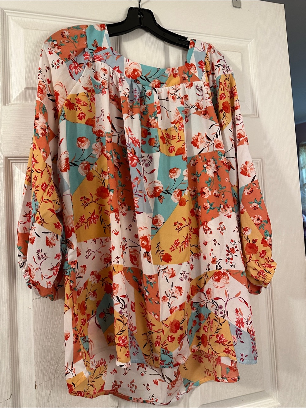 Source Unknown Floral Patchwork Tunic - Coral, Mustard, Aqua, Cream